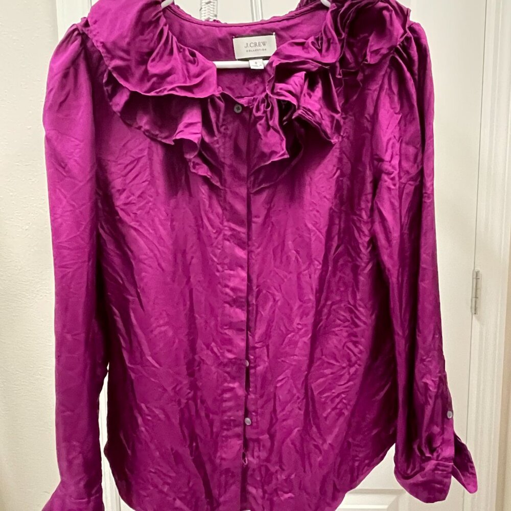 Collection silk twill ruffle-collar top